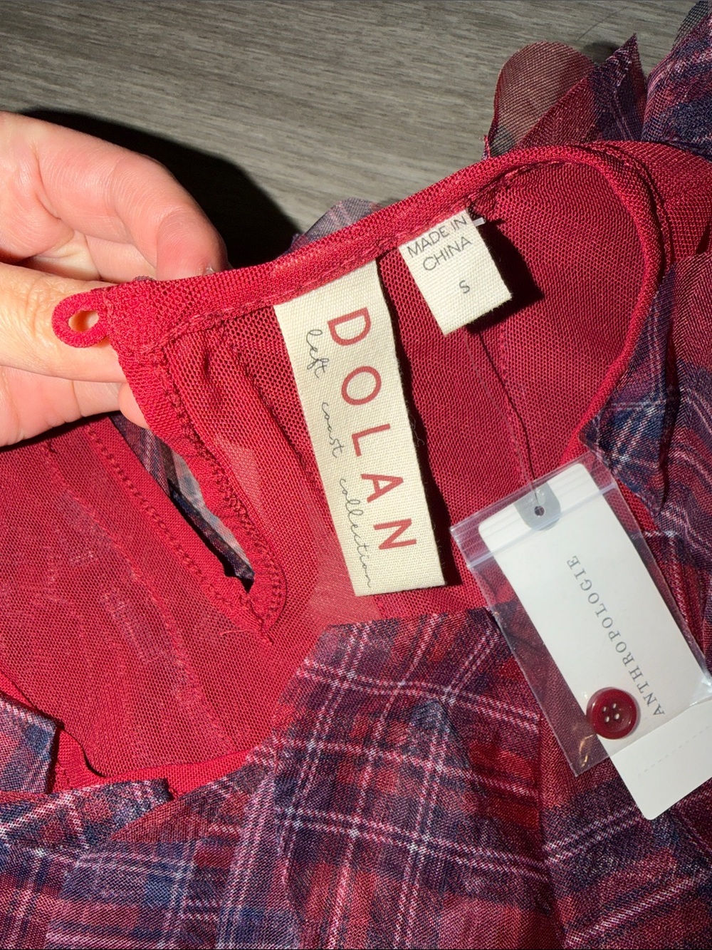 Dolan left coast ruffle plaid crew neck blouse - Picture 6 of 7